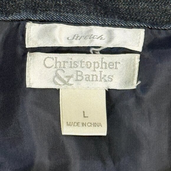 Christopher & Banks Open Front Denim Jacket Braided Silver Thread Trim - Large - Picture 9 of 10